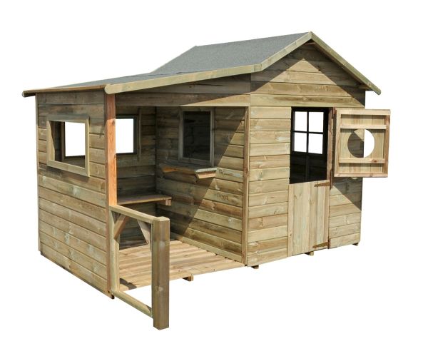 SOULET Spielhaus Hacienda mit Anbau Gartenhütte Holzhaus Outdoor Kinderspielhaus 