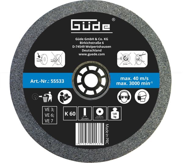 GÜDE Schleifscheibe Ersatzscheibe 200x25x32mm K60 für Doppelschleifer GDS 200-35 