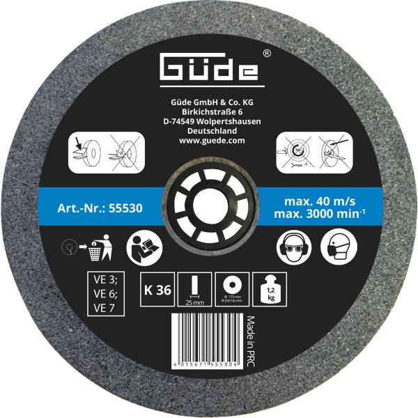 GÜDE Schleifscheibe Ersatzscheibe 175x25x32mm K36 für Doppelschleifer GDS 175-30 