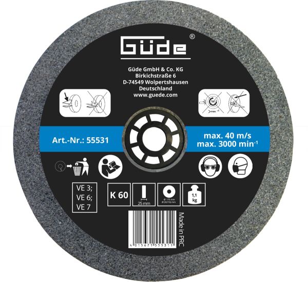 GÜDE Schleifscheibe Ersatzscheibe 175x25x32mm K60 für Doppelschleifer GDS 175-30 