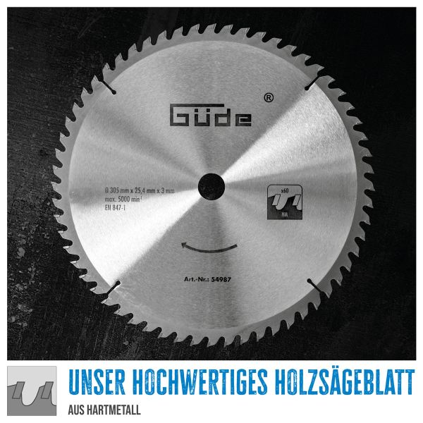 GÜDE Holzsägeblatt HM 305x25,4 mm - 60 Zähne - Ersatzblatt Sägeblatt 
