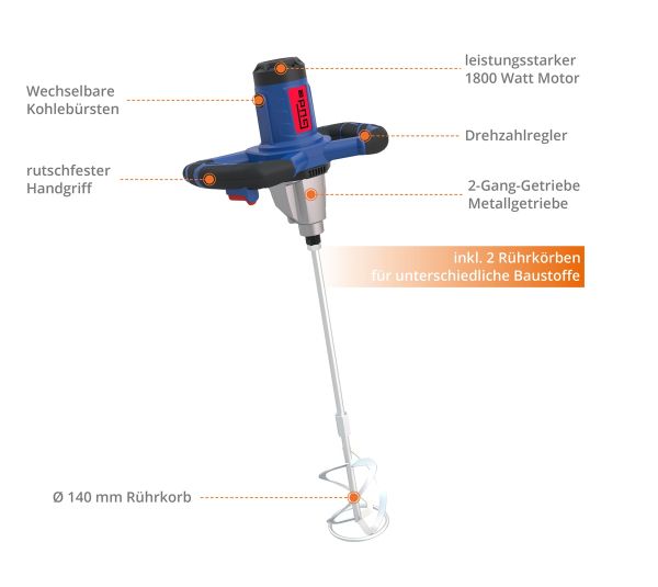 GÜDE Rührwerk Betonmischer Handrührgerät Betonrührer Mörtelrührer GRW 1814.1 
