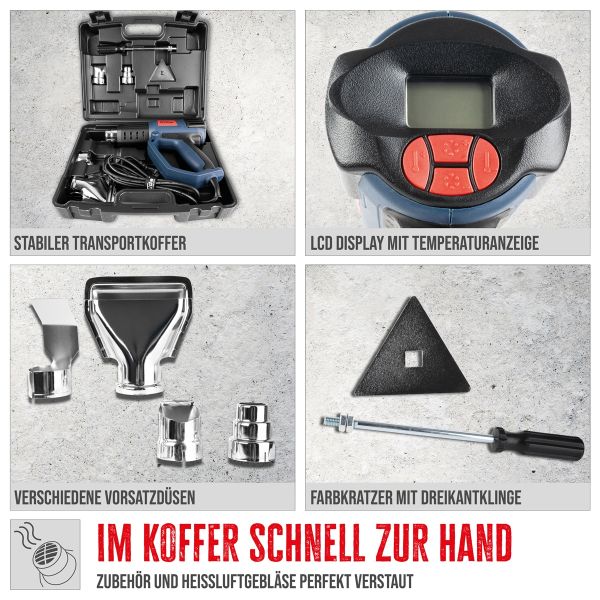 GÜDE Heissluftgebläse HLG 650-2000 LCD Anzeige Heissluftpistole 650 Grad 2000W 