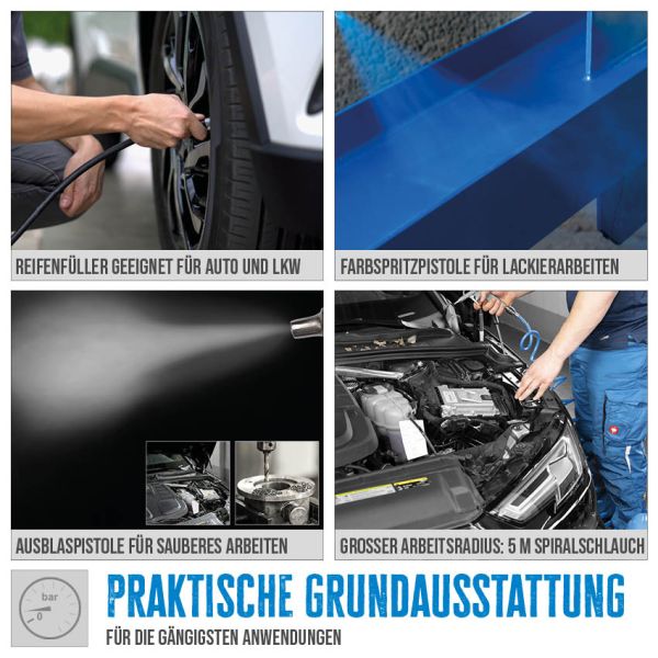 GÜDE Kompressor Zubehörset 4 Teilig Reifenfüller Luftpistole 5m Schlauch Metall 