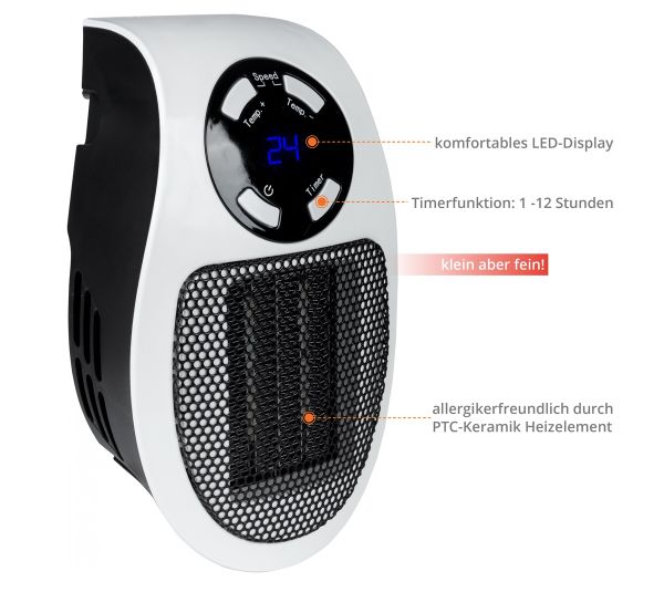 GÜDE GSH 500 K mini Steckdosen-Heizlüfter kompakt Heizer 500 Watt Elektroheizer 