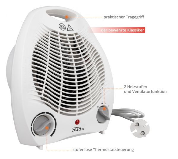 GÜDE Heizlüfter GH 2000 Heizer 2000 Watt 3 Stufen Lüfter Heizung Thermostat 