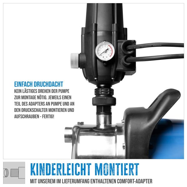 GÜDE Druckschalter mit Trockenlaufschutz für Wasserpumpen Schalter mit Manometer 