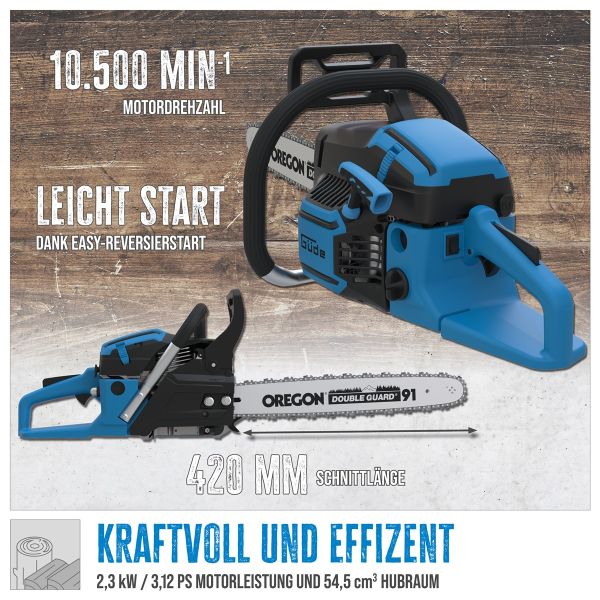 GÜDE Benzin Kettensäge KS 450-55 | 3,1 PS | 420 mm Schnittlänge | 495 mm Schwert 
