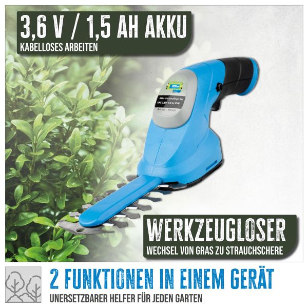 GÜDE Akku Gartenpflegeset Grasschere Heckenschere Strauchschere GPS 3,6V-1.5 