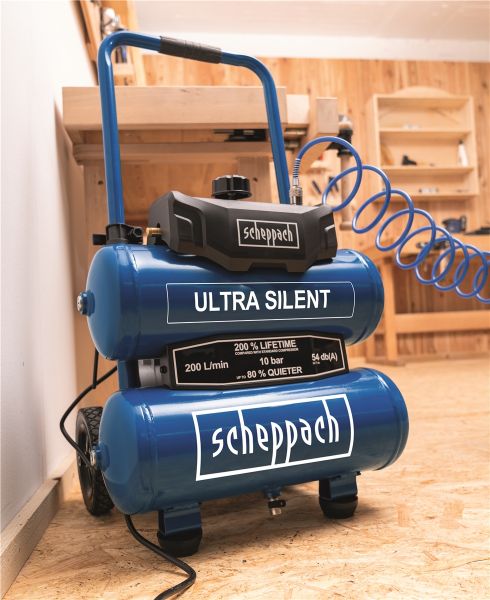 SCHEPPACH HC20SI Twin Druckluft Kompressor 10 bar 20l 1800 W Ölfrei sehr leise 