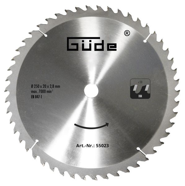 GÜDE Holzsägeblatt HM 250x20 mm - 50 Zähne - Ersatzblatt Sägeblatt 