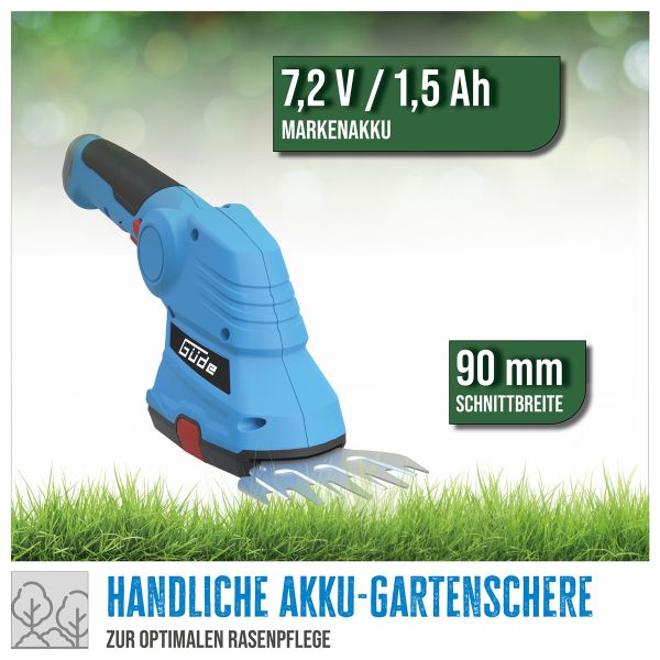 GÜDE Akku Gartenpflegeset Grasschere Heckenschere Strauchschere GPS 7.2V-1.5 