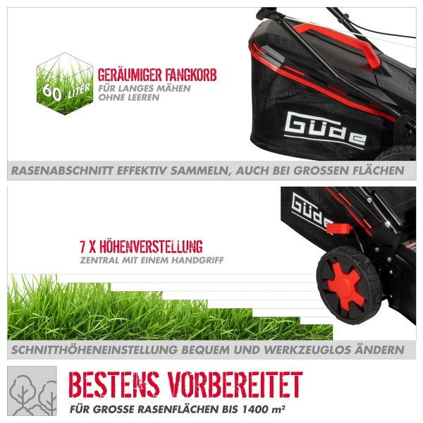 GÜDE Benzin Rasenmäher Mäher 46 cm Schnittbreite Radantrieb BIG WHEELER 464.3 R 