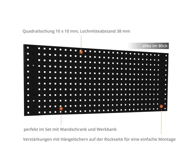 GÜDE Lochwand 1200P/1 Rückwand Werkzeughalter 38x38 Lochmatrix Black Line 