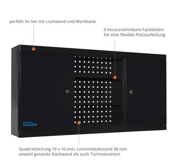 GÜDE Werkstatteinrichtung Wandschrank Schrank Werkzeugschrank 1200/1 Schwarz 