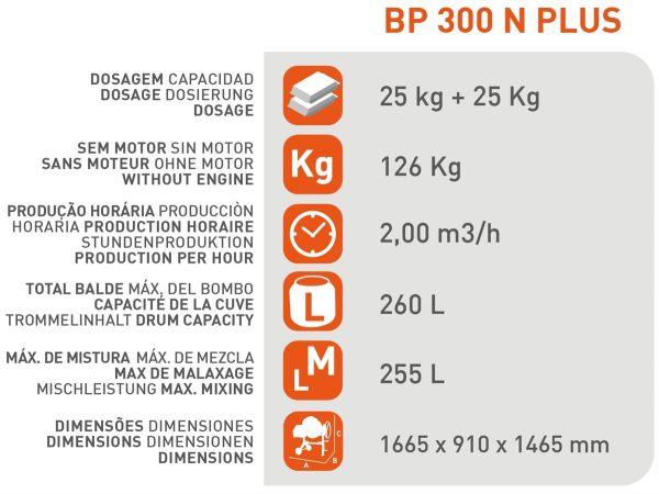 SIRL BP300N Evo Plus Profi Betonmischer 260L 230V 2 PS 2,00 m³/h Mischleistung 