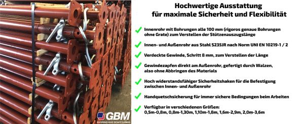 Baustütze Bausprieß Deckenstütze Fensterstütze Baustützen 0,5 - 0,8m 50Stück  