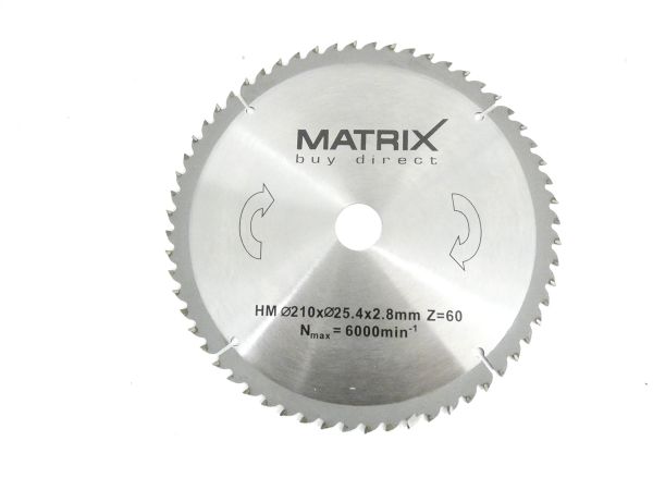 MATRIX Sägeblatt 210 x 25,4 x 2,8 60 Zähne Hartmetall Ersatzsägeblatt
