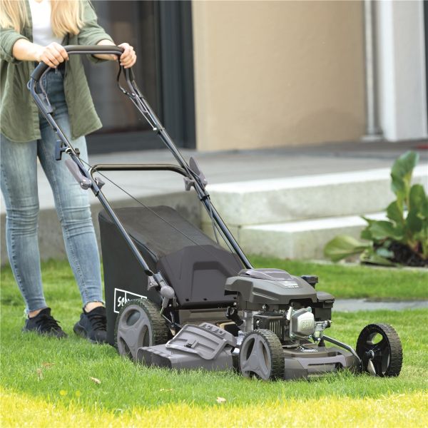 Scheppach Rasenmäher Benzin mit Antrieb 51cm Schnittbreite 6in1 4,1PS MS173-51B Stahlgehäuse|hohes Drehmoment|65L|Reinigungsfunktion