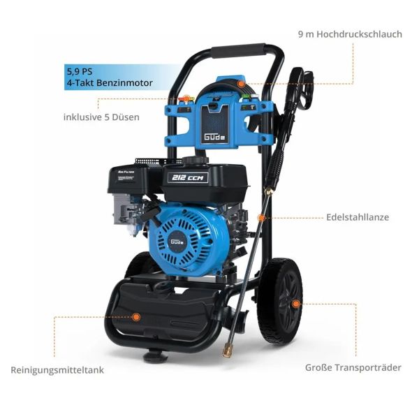 GÜDE Benzin Hochdruckreiniger Fuel 250 – 234 bar, 590 l/h, 4-Takt Motor 