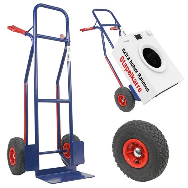 HBH® Sackkarre 200kg Luftreifen TK200LU04, hoher Rahmen, blau, Transportkarre  