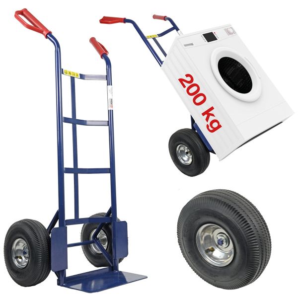 HBH® Sackkarre 200kg Luftreifen TK200LU01 blau Transportkarre mit Luftrad  *** stabile und festverschweißte Ladeschaufel ***
