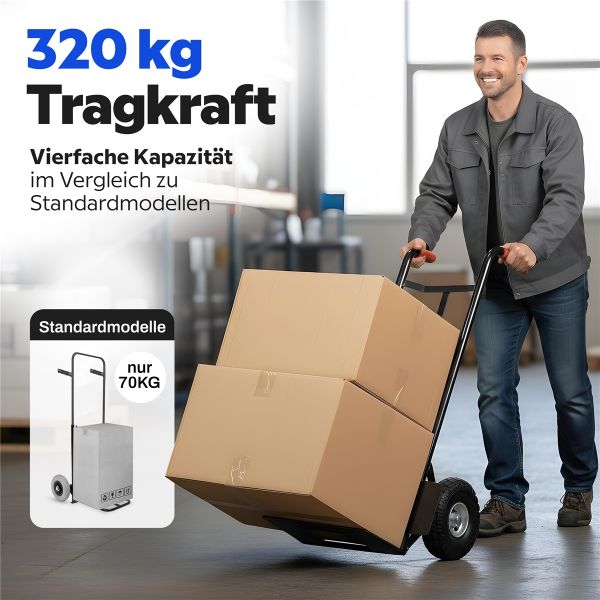 HBH Profi Schwerlast Sackkarre robuste Transportkarre 320kg pannensicher PU-Rad  