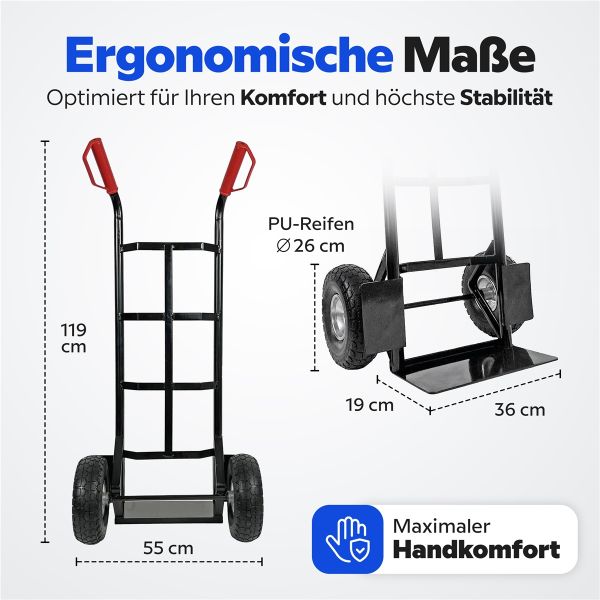 HBH Profi Schwerlast Sackkarre robuste Transportkarre 320kg pannensicher PU-Rad  