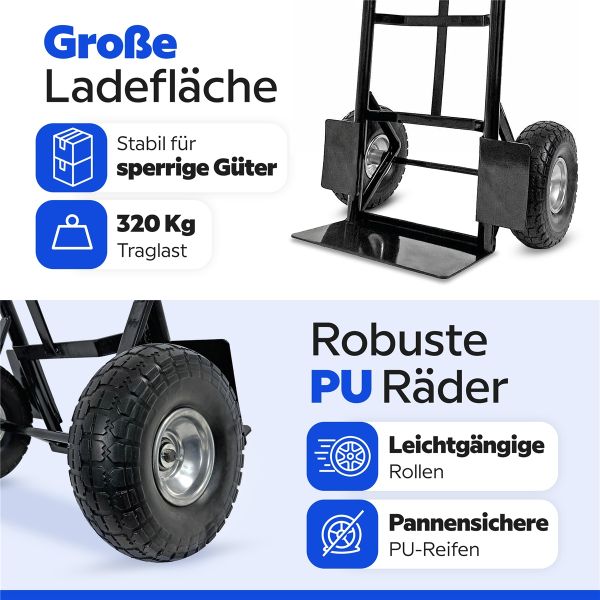 HBH Profi Schwerlast Sackkarre robuste Transportkarre 320kg pannensicher PU-Rad  