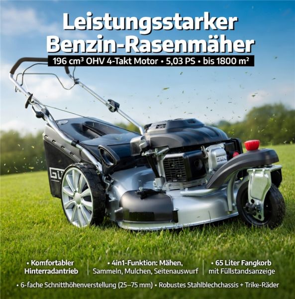 GÜDE Rasenmäher Benzin mit Antrieb Trike Big Wheeler 515D 4in1 196cm³ 51cm 5PS 