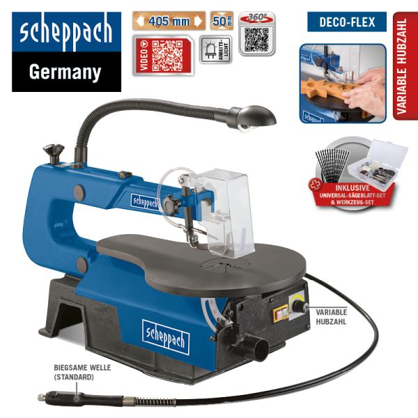Scheppach Dekupiersäge SET mit 64 tlg Werkzeugset und 60 Sägeblätter DECO-FLEX 