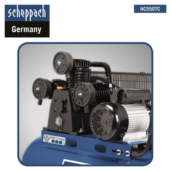 Scheppach Kompressor HC550TC Druckluft 10bar 100L Riemenantrieb 3-Zylinder 400V 