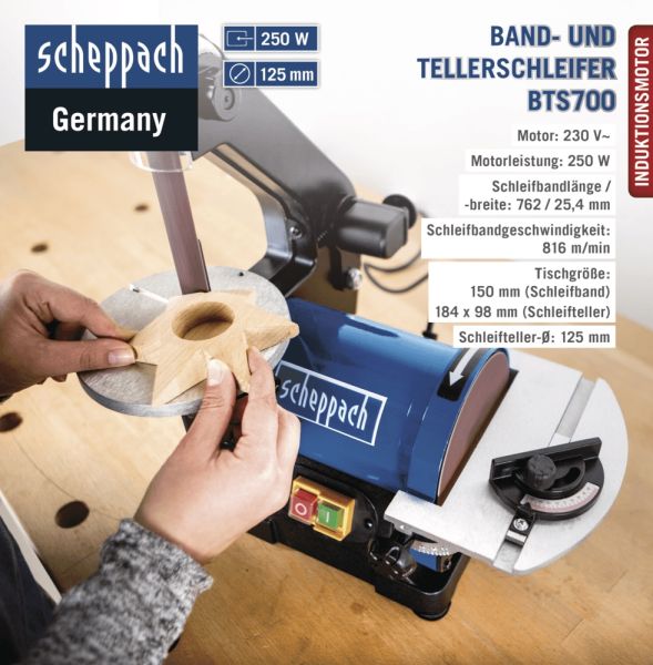 SCHEPPACH BTS700 Bandschleifer Tellerschleifer Schleifmaschine Kombi-Schleifer 250W 
