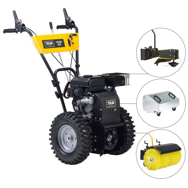TEXAS Kehrmaschine Benzin Schneeräumer Laubsammler Trimmer Combi 800TGE Set 4in1 Profigerät geeignet für gew. Nutzung | E-Starter | 4in1