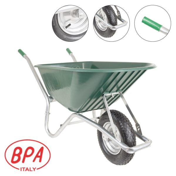 BPA Schubkarre Bauschubkarre Gartenkarre 100l PU Mulde grün Luftrad Kugellager
