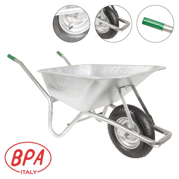 BPA Schubkarre Bauschubkarre Schiebkarre 100l Mulde verzinkt Luftrad Kugellager