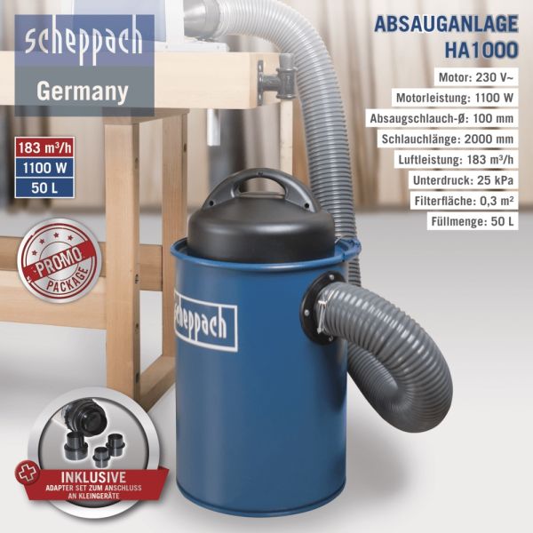 SCHEPPACH HA1000 Absauganlage Staubabsaugung mit Adapter Set 50L *2.WAHL*