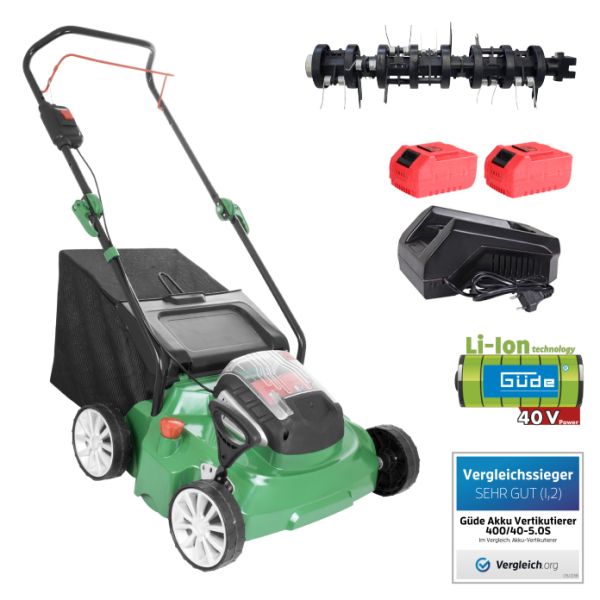 GÜDE Vertikutierer Akku 2x40V elektro Rasenlüfter elektrisch 400/40-5.0 S 2in1 !!! inklusive 2x40V Akku und Schnellladegerät !!!