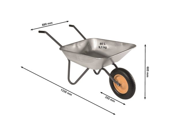 HAEMMERLIN Marken Schubkarre Gartenkarre Schiebkarre Kit 80 verzinkt 80l Luftrad