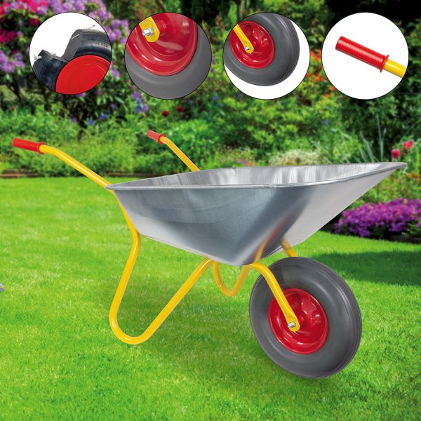 RAVENDO Marken Schubkarre Gartenschubkarre Vollgummireifen 100Liter 150Kg gelb  