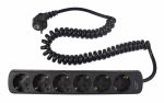 as-Schwabe 11462 Steckdosenleiste 6-fach, 2,5 m Spiralkabel, schwarz ***NEU***