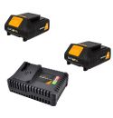 2 x Batavia 7062517 Lithium-Ion Akku 18V 2.0 Ah Ersatzakku Systemakku + Schnellladegerät Orange/Schwarz passend für alle Batavia Geräte aus der MaxxPack Collection